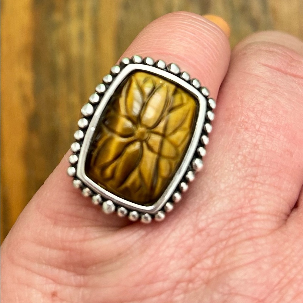 Sterling Sliver Tigers Eye with Beaded Edge Ring